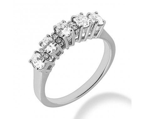 1.08 ct. Oval and Round Cut Diamond Wedding Band in Shared-Prong Mounting