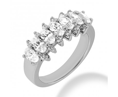 2.59 ct. Ladies Oval and Round Cut Diamond Wedding Band in Shared Prong Mounting