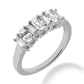 0.95 ct. Ladies Oval and Baguette Cut Diamond Wedding Band in Shared-Prong Mounting