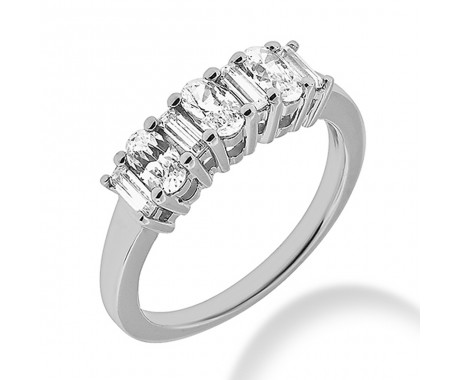0.95 ct. Ladies Oval and Baguette Cut Diamond Wedding Band in Shared-Prong Mounting