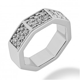 0.60 ct. Ladies Double Row Round Cut Diamond Wedding Band in Octagon Shaped Bright Cut Mounting