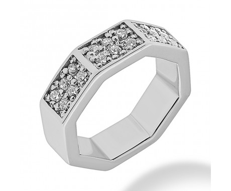 0.60 ct. Ladies Double Row Round Cut Diamond Wedding Band in Octagon Shaped Bright Cut Mounting