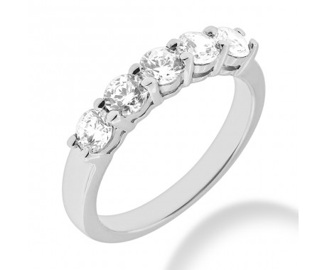 1.50 ct. Ladies Five Stone Round Cut Diamond Wedding Band in Shared Prong Mounting